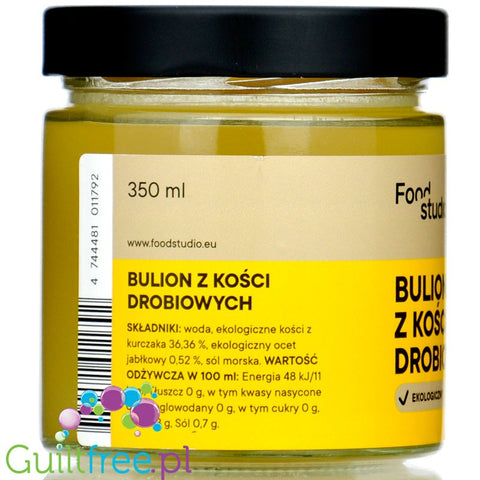 Food Studio Chicken Broth - organiczny bulion, gotowy wywar z kości drobiowych bez glutenu i laktozy 11kcal