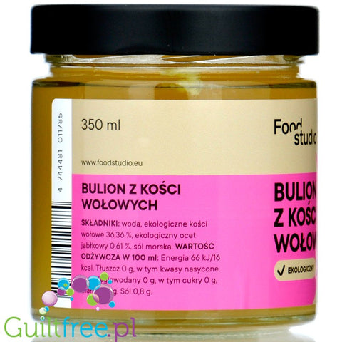Food Studio Beef Broth - organiczny bulion, gotowy wywar z kości wołowych bez glutenu i laktozy 16kcal