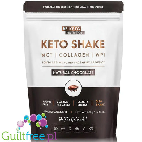 BeKeto Diet Keto Shake MCT & Collagen Natural Chocolate - wysokobiałkowy shake z MCT i kolagenem, Naturalna czekolada
