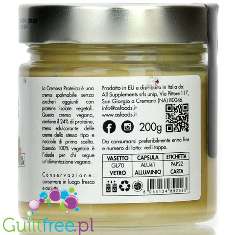 Asfoods Cremosa Proteica Nocciola Bianca - wegański proteinowy krem z białego orzecha laskowego bez dodatku cukru