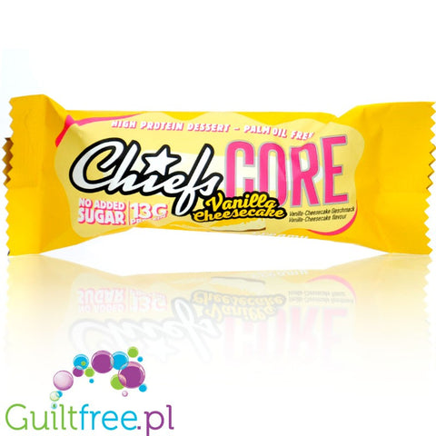 Chiefs Core Protein Bar Vanilla Cheesecake - 13g  protein & 150kcal, no added sugar protein bar