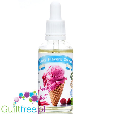 Funky Flavors Sweet Raspberry Sorbet - słodkie fit kropelki malinowe bez cukru, tłuszczu i kalorii