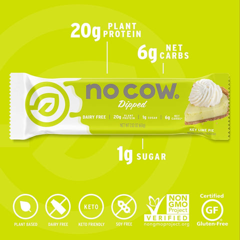 No Cow Bar Dipped, Key Lime Pie - wegański baton białkowy 20g białka, 14g błonnika, Limonka & Biała Czekolada
