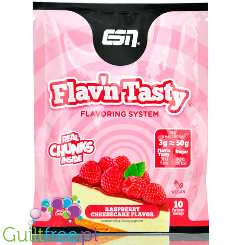 ESN Flav'N'Tasty Raspberry Cheesecake 30g - wegański aromat w proszku saszetka, Sernik Malinowy