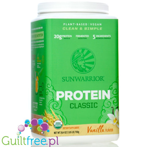 Sunwarrior Protein Classic Vanilla 0,75KG - organiczna wegańska odżywka białkowa ze stewią