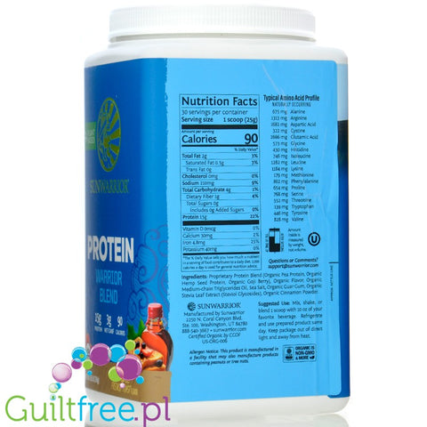 Sunwarrior Protein Warrior Blend Maple French Toast 0,75kg - wegańska organiczna odżywka białkowa z goji i MCT