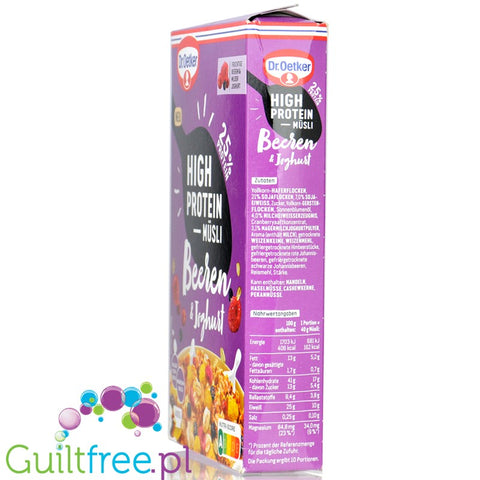 Dr Oetker High Protein Musli Beeren & Joghurt  - proteinowe musli 25g białka,  Owoce leśne & Jogurt