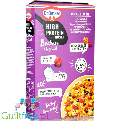 Dr Oetker High Protein Musli Beeren & Joghurt  - proteinowe musli 25g białka,  Owoce leśne & Jogurt