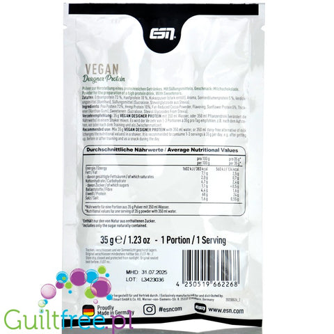 ESN Vegan Designer Protein, Hazelnut Nougat 35g - wegańska odżywka białkowa bez soi i glutenu, smak Czekolada & Orzechy Laskowe