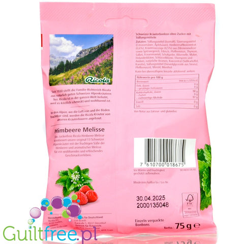 Ricola Raspberry & Lemon Balm - sugar free herbal candies with Alpen herbs extracts
