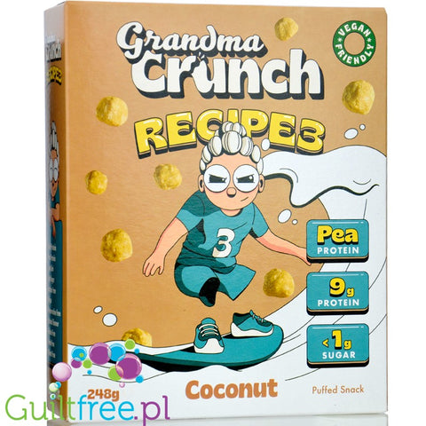 Grandma Crunch Protein Recipe3 Coconut - wegańskie płatki śniadaniowe bez cukru 30% białka, kokos