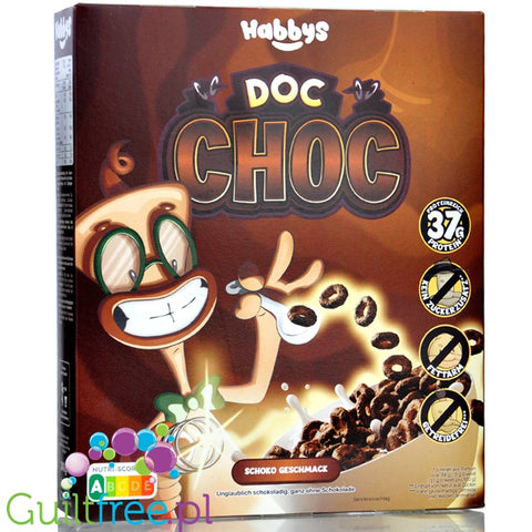 Habbys Doc Choc - proteinowe płatki śniadaniowe bez cukru 32g białka, kakaowe oponki