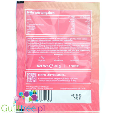 Rocka Nutrition NO WHEY Raspberry Sundae 30g - wegańska odżywka białkowa 5 źródeł białka, bez soi i glutenu
