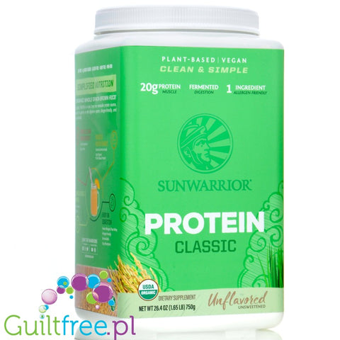 Sunwarrior Protein Classic Unflavored 0,75 KG - organiczna wegańska odżywka białkowa bez cukru i słodzików