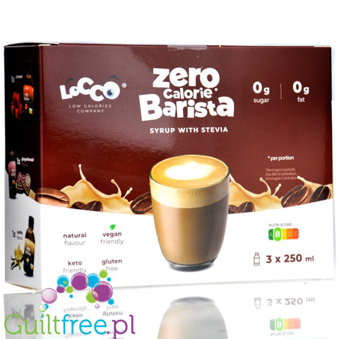 Locco Zero Calorie Barista Sampler Box 3 x 250ml - zestaw koneserski, syrop zero do kawy bez cukru,  Wanilia, Karmel & Piernik