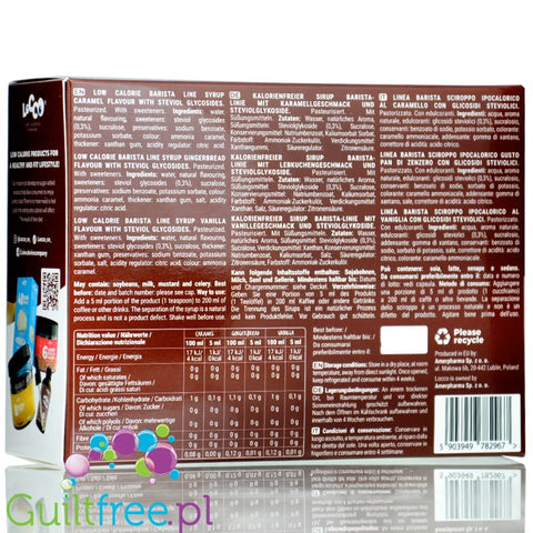 Locco Zero Calorie Barista Sampler Box 3 x 250ml - zestaw koneserski, syrop zero do kawy bez cukru,  Wanilia, Karmel & Piernik