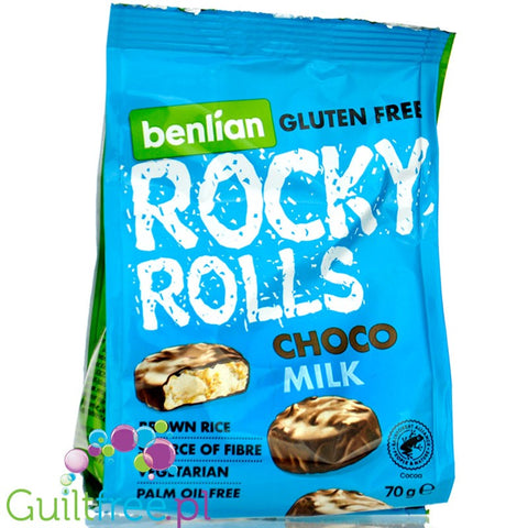 Benlian Rocky Rolls Choco Milk - bezglutenowe wafle ryżowe z brązowego ryżu w mlecznej czekoladzie