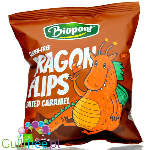 Biopont Bio Power Dragon Flips Salted Caramel - organic vegan corn flips with salted caramel flavor
