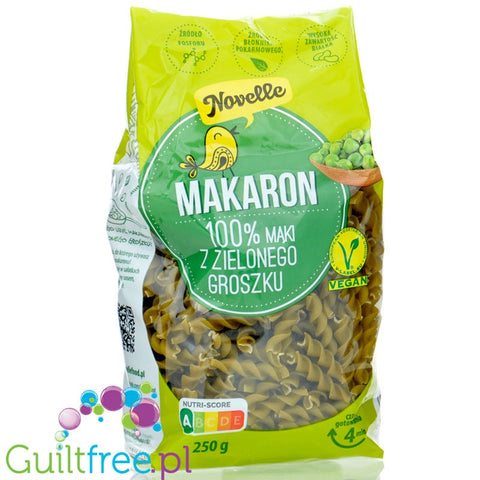 Novelle Makaron z Zielonego Groszku 100%, Fusilli - wegański makaron świderki z zielonego groszku 23g białka