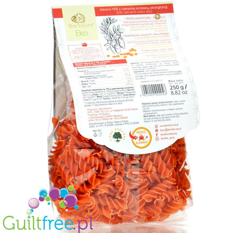 Bartolini BIO makaron z czerwonej soczewicy 100%, świderki, bezglutenowy, wysokobiałkowy