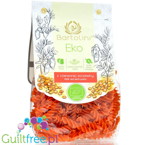 Bartolini BIO makaron z czerwonej soczewicy 100%, świderki, bezglutenowy, wysokobiałkowy