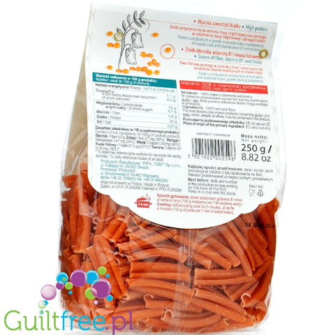 Bartolini Red Lentil Casarecce - makaron z czerwonej soczewicy 100%, zwinięte rurki, bezglutenowy, wysokobiałkowy