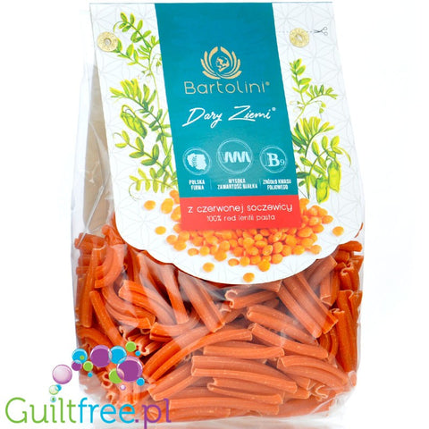 Bartolini Red Lentil Casarecce - makaron z czerwonej soczewicy 100%, zwinięte rurki, bezglutenowy, wysokobiałkowy