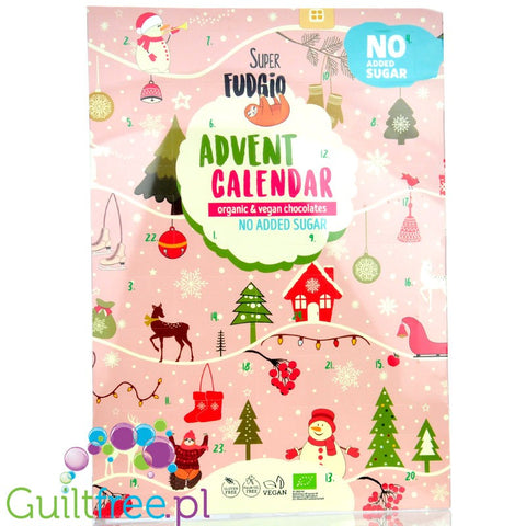Super Fudgio Advent Calendar 2025 - wegański kalendarz z erytrolem, bez dodatku cukru z czekoladkami bez mleka, laktozy