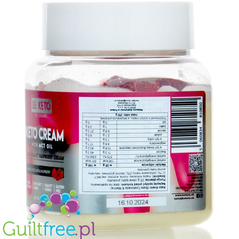 BeKeto Keto Krem™ White Chocolate & Raspberry - krem kokosowy bez cukru z MCT, Biała Czekolada & Malina