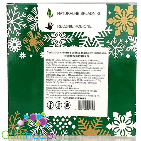 Santini Christmas - sugar free dark chocolate with almonds, sweetened with xylitol, 72% coca