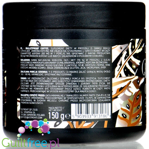 Ostrovit Bulletproof Coffee White Chocolate - keto kawa kuloodporna bulletproof coffee z MCT 100% Arabica, Biała Czekolada