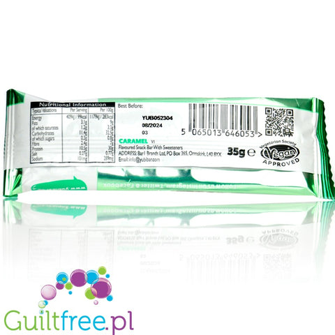 YuBi Bar Protein Bar Caramel 99kcal - wegański baton proteinowy bez cukru 10g białka
