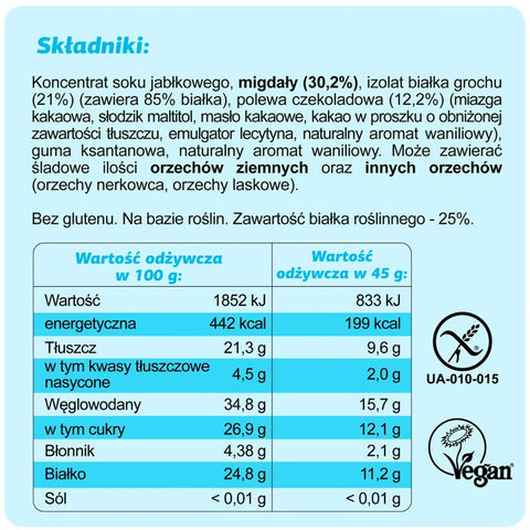 FIZI Protein Almond & Choco - wegański baton proteinowy w polewie czekoladowej bez dodatku cukru
