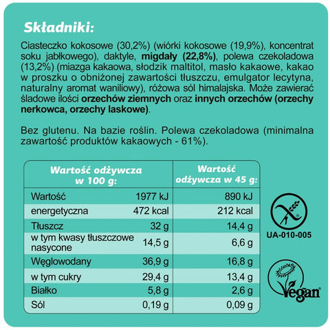 FIZI Guilty Pleasure Coconut Cookie & Almond - wegański baton proteinowy w polewie czekoladowej bez dodatku cukru