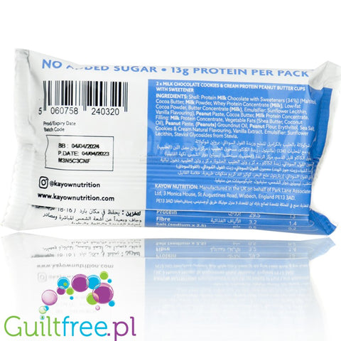 Kayow KETO Protein Peanut Butter Cups Cookies & Cream - proteinowe miseczki z masłem orzechowym bez cukru, Ciasteczka z kremem