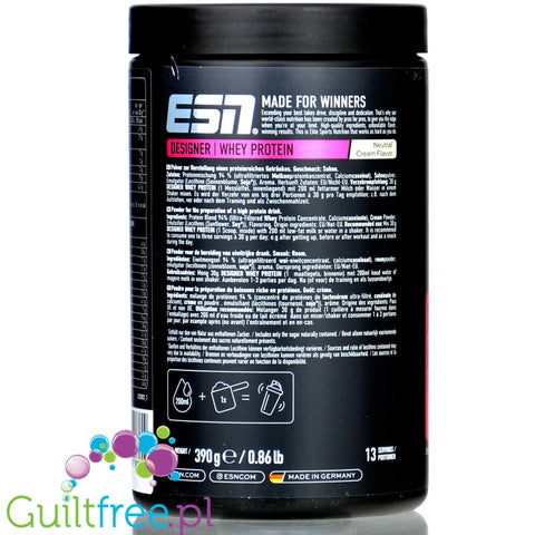 ESN Designer Whey Neutral Cream 390g - niesłodzona odżywka białkowa o smaku śmietanki, WPI, WPH & WPC