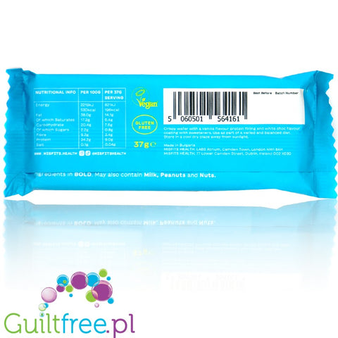 MisFits Vegan Protein Wafer White Choc Vanilla - wegański wafelek proteinowy w białej czekoladzie o smaku waniliowym