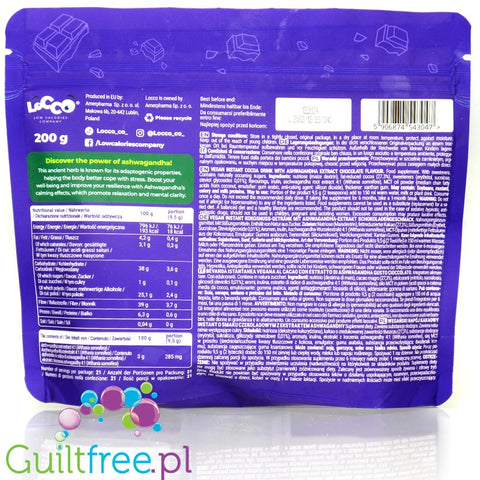 Locco Cocoa Chocolate Good Night 18kcal - wegański napój kakaowy bez cukru o smaku czekoladowym z ekstraktem ashwagandhy