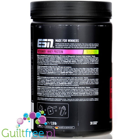 ESN Designer Whey White Chocolate Pistachio 0,9KG - WPI, WPH i WPC, odżywka o smaku Pistacja & Biała Czekolada