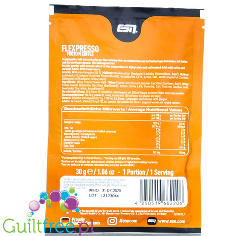 ESN Flexpresso Protein Coffee Caramel 30g - mrożona kawa proteinowa 266mg kofeiny,21g białka & 108kcal