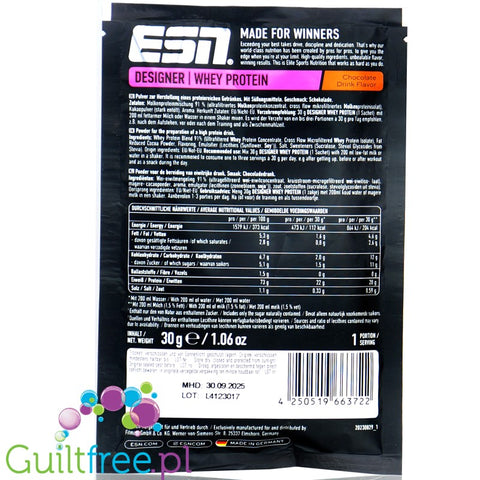 ESN Designer Whey Chocolate Drink - WPI, WPH i WPC, odżywka białkowa, saszetka 30g, Czekolada