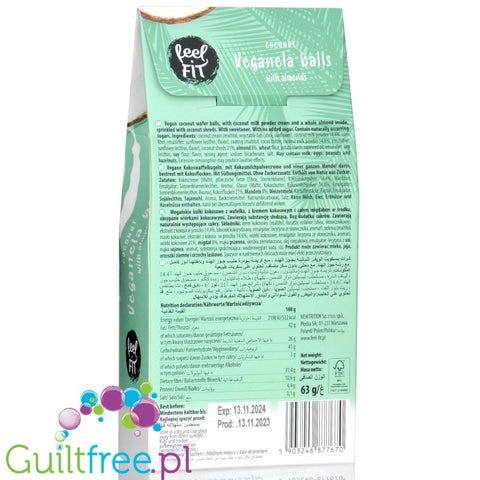 FeelFIT Veganela Coconut Balls - wegańskie kulki kokosowe z migdałem bez dodatku cukru i oleju palmowego