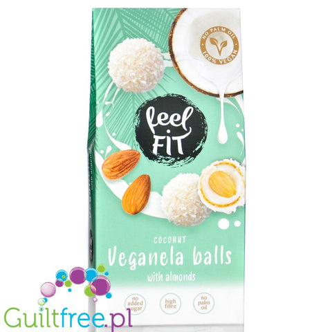 FeelFIT Veganela Coconut Balls - wegańskie kulki kokosowe z migdałem bez dodatku cukru i oleju palmowego