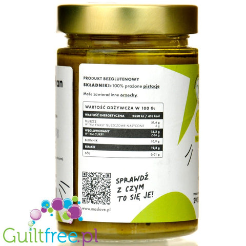 Maslove Pistacjowe Super Smooth 290g - wegańska bezglutenowa miazga z prażonych pistacji 100%