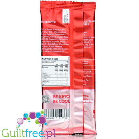 BeKeto™ 70% Cocoa Vegan Wild Raspberries - wegańska ketogeniczna czekolada bez dodatku cukru