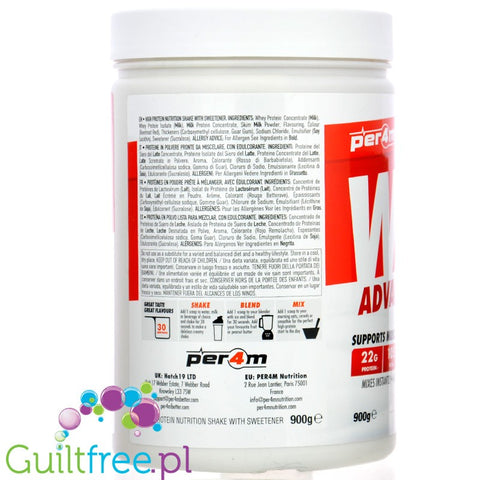 Per4m Whey Advanced Protein Strawberry Creme 900g - gęsta odżywka białkowa WPC, WPI & MPC, Krem Truskawkowy
