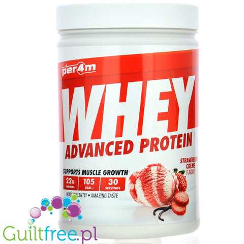 Per4m Whey Advanced Protein Strawberry Creme 900g - gęsta odżywka białkowa WPC, WPI & MPC, Krem Truskawkowy