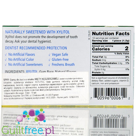 Spry Natural Spearmint - sugar free, gluten free chewing gum with xylitol