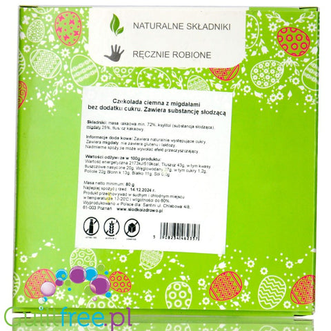 Santini Easter - sugar free dark chocolate with almonds, sweetened with xylitol, 72% coca