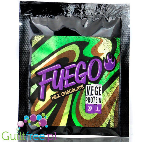Fuego Vege Protein Milk Chocolate 30g - wegańskie białko grochowe, drożdźowe i ryżowe o smaku mlecznej czekolady